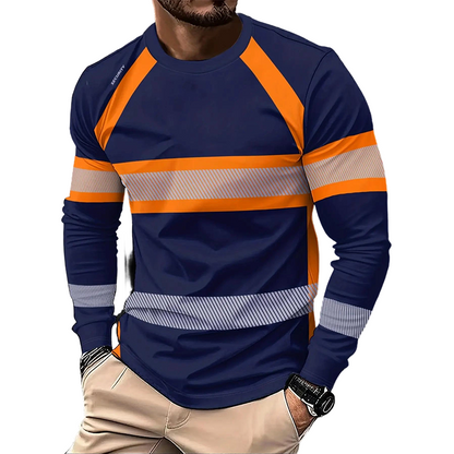👕 LIMITED-TIME 50% OFF! 💥 Men's Casual Contrast Stripe Long Sleeve Top – Color-Block, Premium Blend, Crew Neck ✨