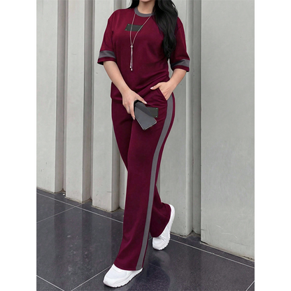 Conjunto de dos piezas informal para mujer, con detalles a rayas