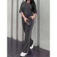 Conjunto de dos piezas informal para mujer, con detalles a rayas