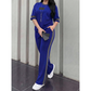 Conjunto de dos piezas informal para mujer, con detalles a rayas