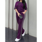 Conjunto de dos piezas informal para mujer, con detalles a rayas