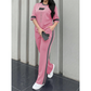 Conjunto de dos piezas informal para mujer, con detalles a rayas