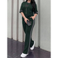 Conjunto de dos piezas informal para mujer, con detalles a rayas