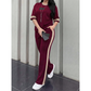 Conjunto de dos piezas informal para mujer, con detalles a rayas