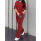 Conjunto de dos piezas informal para mujer, con detalles a rayas