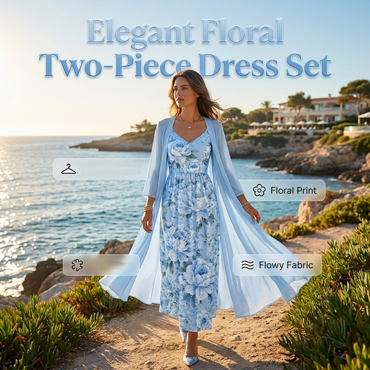 Conjunto elegante de dos piezas con estampado floral para mujer