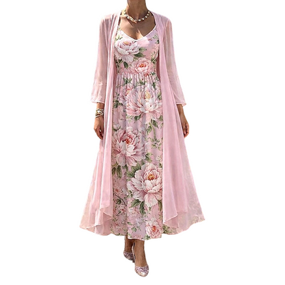 Conjunto elegante de dos piezas con estampado floral para mujer