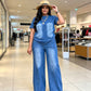 Conjunto de dos piezas de mujer: camiseta y pantalones vaqueros informales