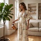 👗✨ Mono Elegante de Mujer con Escote en V y Estampado – Estilo Chic y Favorecedor