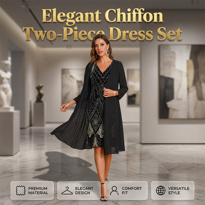 ⏰🔥 ¡50% OFF por tiempo limitado! ✨ Conjunto de Vestido de Dos Piezas en Gasa – Elegancia y Estilo Sofisticado