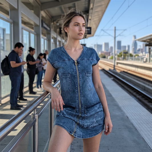 🌸👗 ¡OFERTA 50% OFF! Vestido Casual de Verano con Cremallera en V – Fresco, Cómodo y Elegante ✨