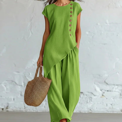 ✨👗 ¡OFERTA 50% OFF! Conjunto de Dos Piezas para Mujer – Top Elegante y Pantalón con Bajo Asimétrico 💃