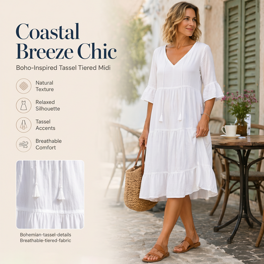👗✨ ¡OFERTA 50% OFF! Vestido de Corte A con Volantes y Borlas para Mujer – Ligero, Fresco y Elegante para Días Soleados 🌸☀️