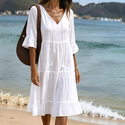 👗✨ ¡OFERTA 50% OFF! Vestido de Corte A con Volantes y Borlas para Mujer – Ligero, Fresco y Elegante para Días Soleados 🌸☀️