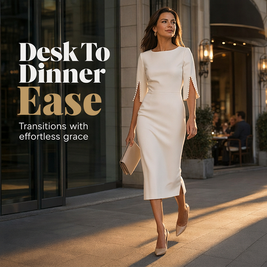 👗✨ ¡OFERTA 50% OFF! Vestido Midi Elegante para Mujer con Mangas de Perlas – Estilo Sofisticado, Cómodo y Perfecto para Oficina y Cena 💎🌸