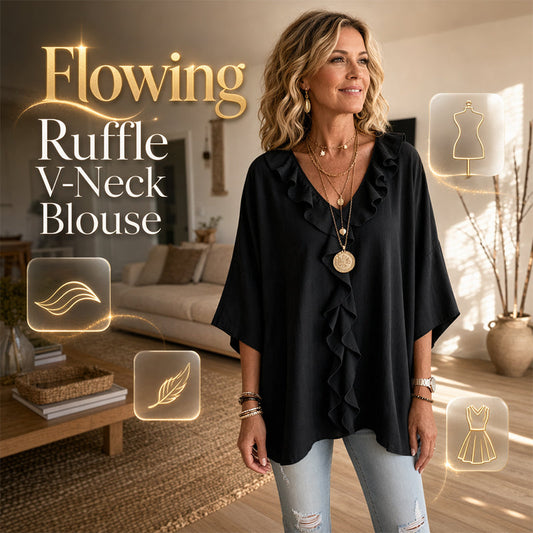 👚✨ ¡OFERTA 50% OFF! Blusa Elegante para Mujer con Escote en V y Volantes – Suave, Fluida y Perfecta para un Look Femenino 💚🌿
