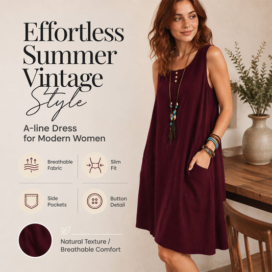 🌿🔥 ¡OFERTA 50% OFF! Vestido Mujer de Algodón y Lino Holgado – Sin Mangas, Fresco, Cómodo y con Bolsillos ✨👗