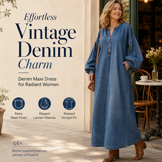 👗🔥 ¡OFERTA 50% OFF! Vestido Largo Vaquero de Manga Farol para Mujer – Elegancia Casual, Ajuste Cómodo y Estilo Atemporal ✨