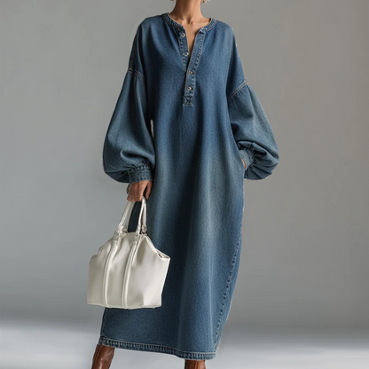 👗🔥 ¡OFERTA 50% OFF! Vestido Largo Vaquero de Manga Farol para Mujer – Elegancia Casual, Ajuste Cómodo y Estilo Atemporal ✨