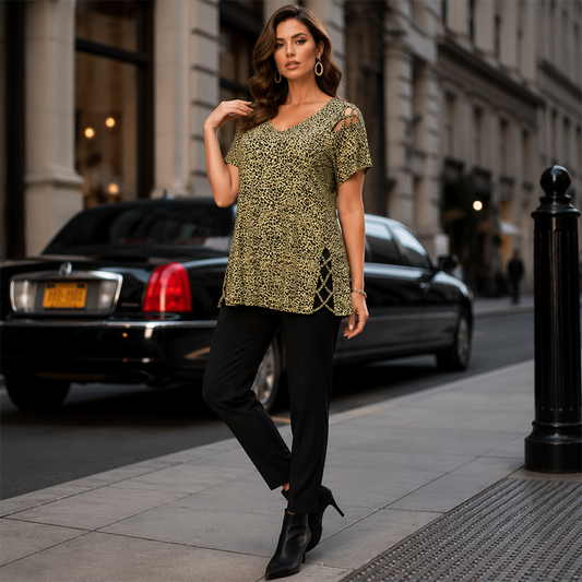 🔥 ¡OFERTA 50% OFF! 👚✨ Camiseta Holgada de Mujer con Estampado Leopardo – Estilo Moderno, Escote en V y Comodidad Todo el Día 🐆💖
