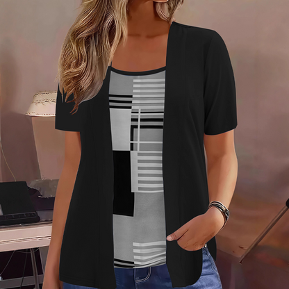 👚✨ ¡OFERTA 50% OFF! Top Falso de Dos Piezas para Mujer – Estilo Elegante con Bloques de Color, Cómodo y Fácil de Combinar 💖