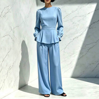 ⏰🔥 ¡OFERTA 50% OFF! 👗✨ Conjunto Elegante para Mujer con Blusa de Mangas Abullonadas y Pantalón de Pierna Ancha – Estilo Sofisticado, Cómodo y Favorecedor 💖