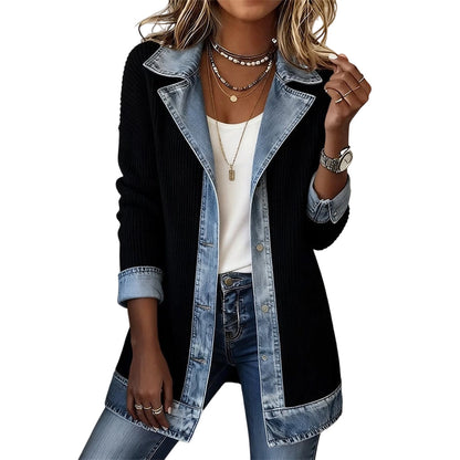 ⏰🔥 ¡OFERTA 50% OFF! 🧥✨ Cazadora de Punto con Parches de Mezclilla para Mujer – Estilo Urbano, Cómodo y Sofisticado 🍂
