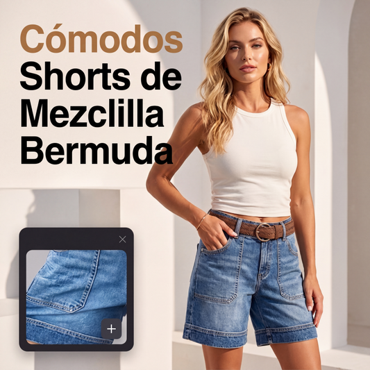 ⏰🔥 ¡OFERTA 50% OFF! 👖✨ Pantalones Cortos Vaqueros Bermuda para Mujer – Cómodos, Elásticos y con Bolsillos Cargo Prácticos 💙