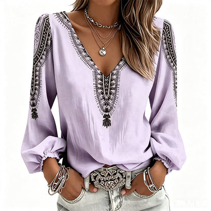 ⏰🔥 ¡OFERTA 50% OFF! 👚✨ Top de Manga Larga con Cuello en V y Estampado 3D para Mujer – Diseño Moderno, Elegante y Cómodo para Todo el Día 🌸