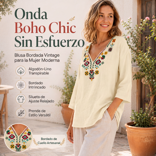 ⏰🔥 ¡OFERTA 50% OFF! 👚🌸 Blusa Vintage de Mujer con Bordado Floral y Cuello en V – Estilo Elegante, Femenino y Cómodo para Todo el Día ✨