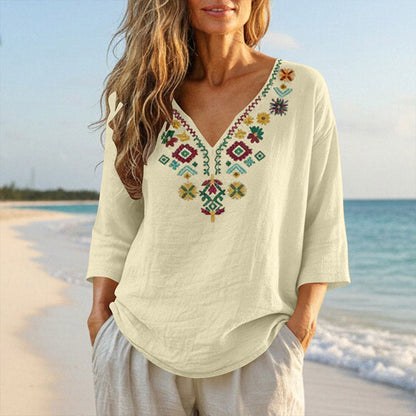 ⏰🔥 ¡OFERTA 50% OFF! 👚🌸 Blusa Vintage de Mujer con Bordado Floral y Cuello en V – Estilo Elegante, Femenino y Cómodo para Todo el Día ✨