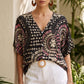 ⏰🔥 ¡OFERTA 50% OFF! 👚🌸 Top de Manga Murciélago con Estampado Bohemio y Cuello en V para Mujer – Estilo Único, Cómodo y Elegante ✨