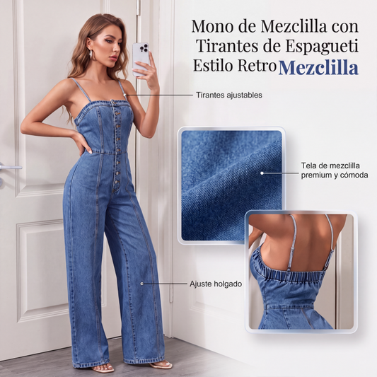 ⏰🔥 ¡OFERTA 50% OFF! 👖✨ Enterizo Vaquero de Pierna Ancha para Mujer – Cintura Alta, Estilo Vintage y Comodidad Todo el Día 💙