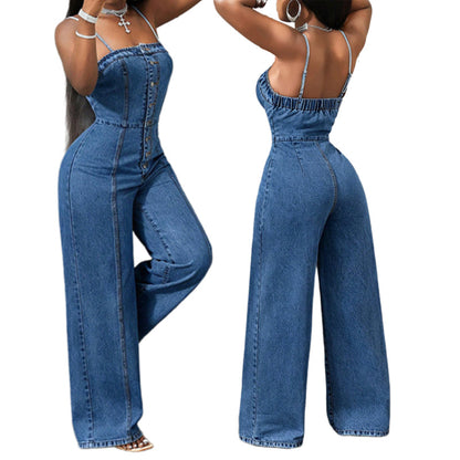 ⏰🔥 ¡OFERTA 50% OFF! 👖✨ Enterizo Vaquero de Pierna Ancha para Mujer – Cintura Alta, Estilo Vintage y Comodidad Todo el Día 💙
