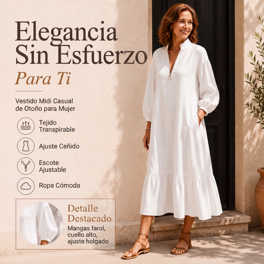 ⏰🔥 ¡OFERTA 50% OFF! 👗✨ Vestido de Mujer con Cuello Alzado, Media Cremallera y Mangas de Farol – Elegancia Moderna, Estilo Femenino y Comodidad Todo el Día 💖