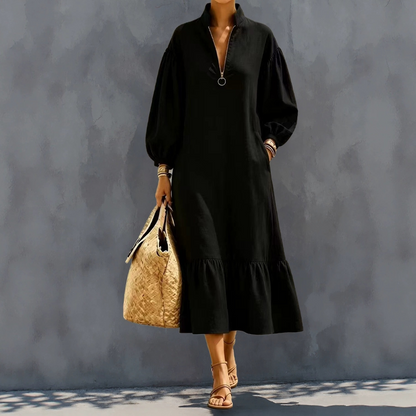 ⏰🔥 ¡OFERTA 50% OFF! 👗✨ Vestido de Mujer con Cuello Alzado, Media Cremallera y Mangas de Farol – Elegancia Moderna, Estilo Femenino y Comodidad Todo el Día 💖