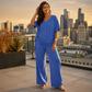 Women’s Casual V-Neck Top & Wide-Leg Pants Set