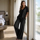 Women’s Casual V-Neck Top & Wide-Leg Pants Set
