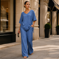 Women’s Casual V-Neck Top & Wide-Leg Pants Set