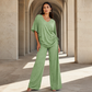 Women’s Casual V-Neck Top & Wide-Leg Pants Set