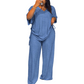 Women’s Casual V-Neck Top & Wide-Leg Pants Set