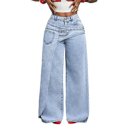 Women's Asymmetrical Waist Wide Leg Jeans