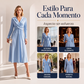 Vestido midi elegante de cuello en V para mujer