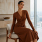 Vestido midi elegante de cuello en V para mujer