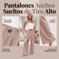 Pantalones casuales de talle alto y pierna ancha para mujer