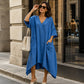Vestido asimétrico holgado de cuello en V para mujer