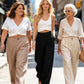 Pantalones casuales de talle alto y pierna ancha para mujer