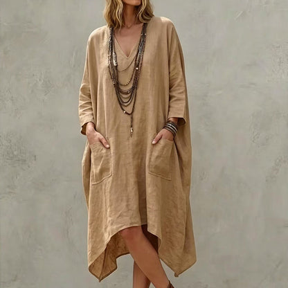 Vestido asimétrico holgado de cuello en V para mujer