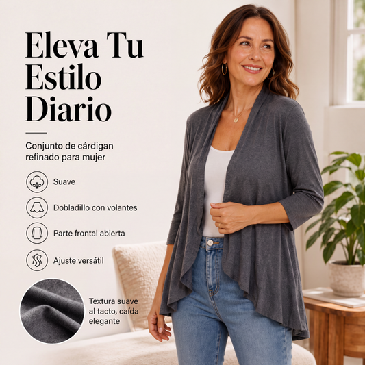 Cárdigan de manga 3/4 para mujer, de frente abierto