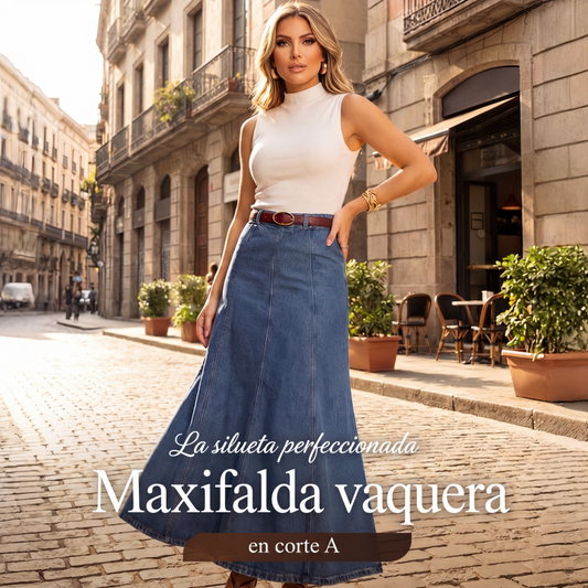 🎁Novedades 2026 50 % DE DESCUENTO👗Falda larga vaquera para mujer – Cintura alta & corte en línea A
